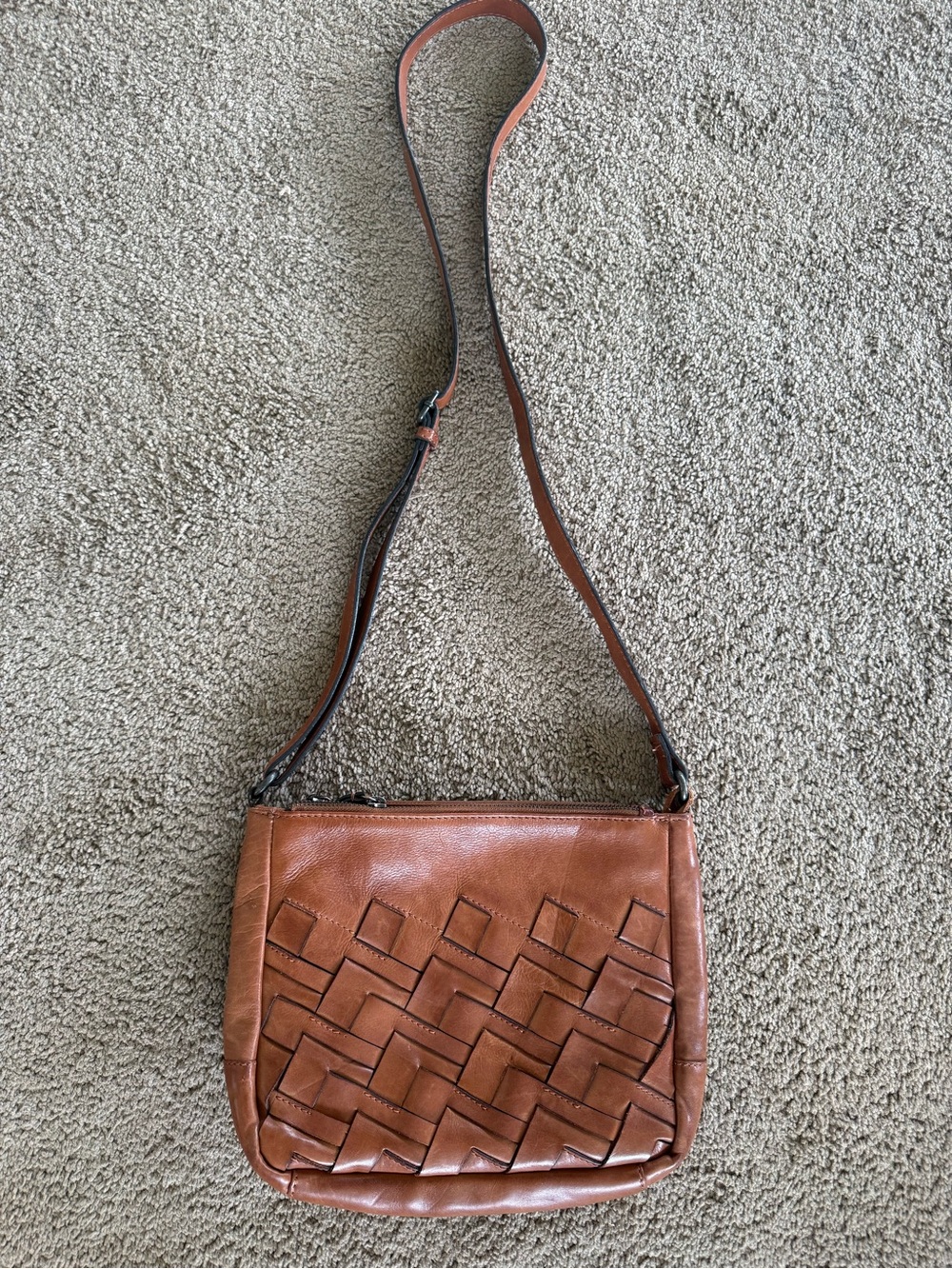 Classic Woven Leather Crossbody Bag - Brown